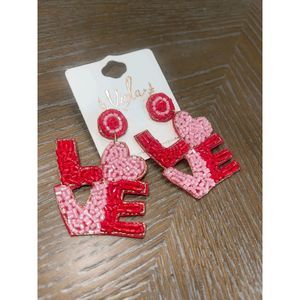 Boutique Red LOVE Heart Seed Bead Valentine's Day Earrings